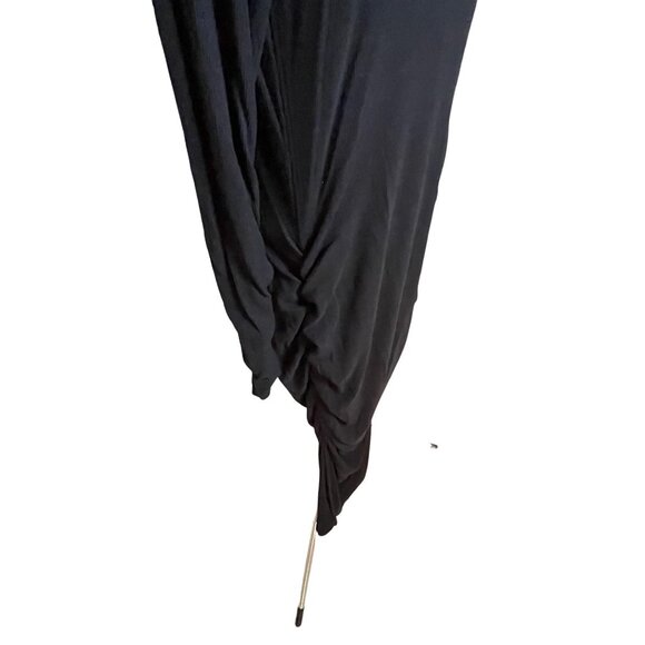 Sanctuary Black Long Sleeve Midi Dress Sz L Draped Side Ruched Stretch High Neck - Picture 5 of 10